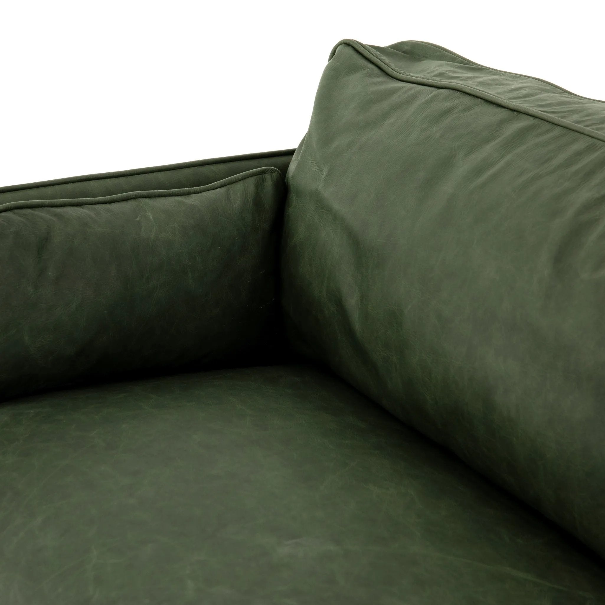 Featuring Reese Eden Sage Sofa by Four Hands at Amethyst Home. Effortlessly on-trend. Two-cushion seating of sage top-grain leather, with knife-edge pillows and welted track arms. Almond-finished legs taper for a modern touch atop mid-century influence.Overall Dimensions: 76.00"w x 35.00"d x 32.75"hWeight : 110.89 lbsMaterials: Top Grain Leather, Poplar P. Amethyst Home provides interior design, new home construction design consulting, vintage area rugs, and lighting in the Los Angeles metro area.