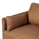 Featuring Reese Palermo Cognac Sofa by Four Hands at Amethyst Home. Effortlessly on-trend. Two-cushion seating of top-grain leather, with knife-edge pillows and welted track arms. Almond-finished legs taper for a modern touch atop midcentury influence.Overall Dimensions: 76.00"w x 35.00"d x 32.75"hWeight : 110.89 lbsMaterials: Top Grain Leather, Poplar Pl. Amethyst Home provides interior design, new home construction design consulting, vintage area rugs, and lighting in the Los Angeles metro area.
