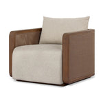 Softness is the story of this mixed material outdoor chair. With thick, sink-in cushioning and a loose pillow on the seatback, the silhouette comes together with a barrel-shaped, FSC®-certified teak frame featuring a crosshatch cane panel. Cover or store inside during inclement weather and when not in use. Amethyst Home provides interior design, new home construction design consulting, vintage area rugs, and lighting in the Tampa metro area.