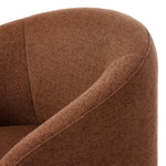 Featuring Rhett Bartin Rust Dining Chair by Four Hands at Amethyst Home. Fully upholstered in a unique rust hue, a barrel-style back creates a comfortable, cocoon-like sit. Slight scale perfect for smaller dining spaces.Overall Dimensions: 24.50"w x 25.00"d x 31.75"hWeight : 34.50 lbsMaterials: 57% Polyester, 17% Cotton, 15% Bamboo, 11% Lyocell Viscose, Eu. Amethyst Home provides interior design, new home construction design consulting, vintage area rugs, and lighting in the Des Moines metro area.