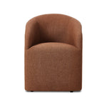 Featuring Rhett Bartin Rust Dining Chair by Four Hands at Amethyst Home. Fully upholstered in a unique rust hue, a barrel-style back creates a comfortable, cocoon-like sit. Slight scale perfect for smaller dining spaces.Overall Dimensions: 24.50"w x 25.00"d x 31.75"hWeight : 34.50 lbsMaterials: 57% Polyester, 17% Cotton, 15% Bamboo, 11% Lyocell Viscose, Eu. Amethyst Home provides interior design, new home construction design consulting, vintage area rugs, and lighting in the Scottsdale metro area.