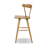 Featuring Ripley Sandy Oak Bar + Counter Stool by Four Hands at Amethyst Home. A fresh, bar-style take on mid-century Windsor seating, featuring a bowed, sculptural silhouette and soft black finish to highlight the natural grain of weathered oak.Bar StoolOverall Dimensions: 20.50"w x 20.50"d x 42.50"hWeight: 17.64 lbsCounter StoolOverall Dimensions: 20.50". Amethyst Home provides interior design, new home construction design consulting, vintage area rugs, and lighting in the Washington metro area.