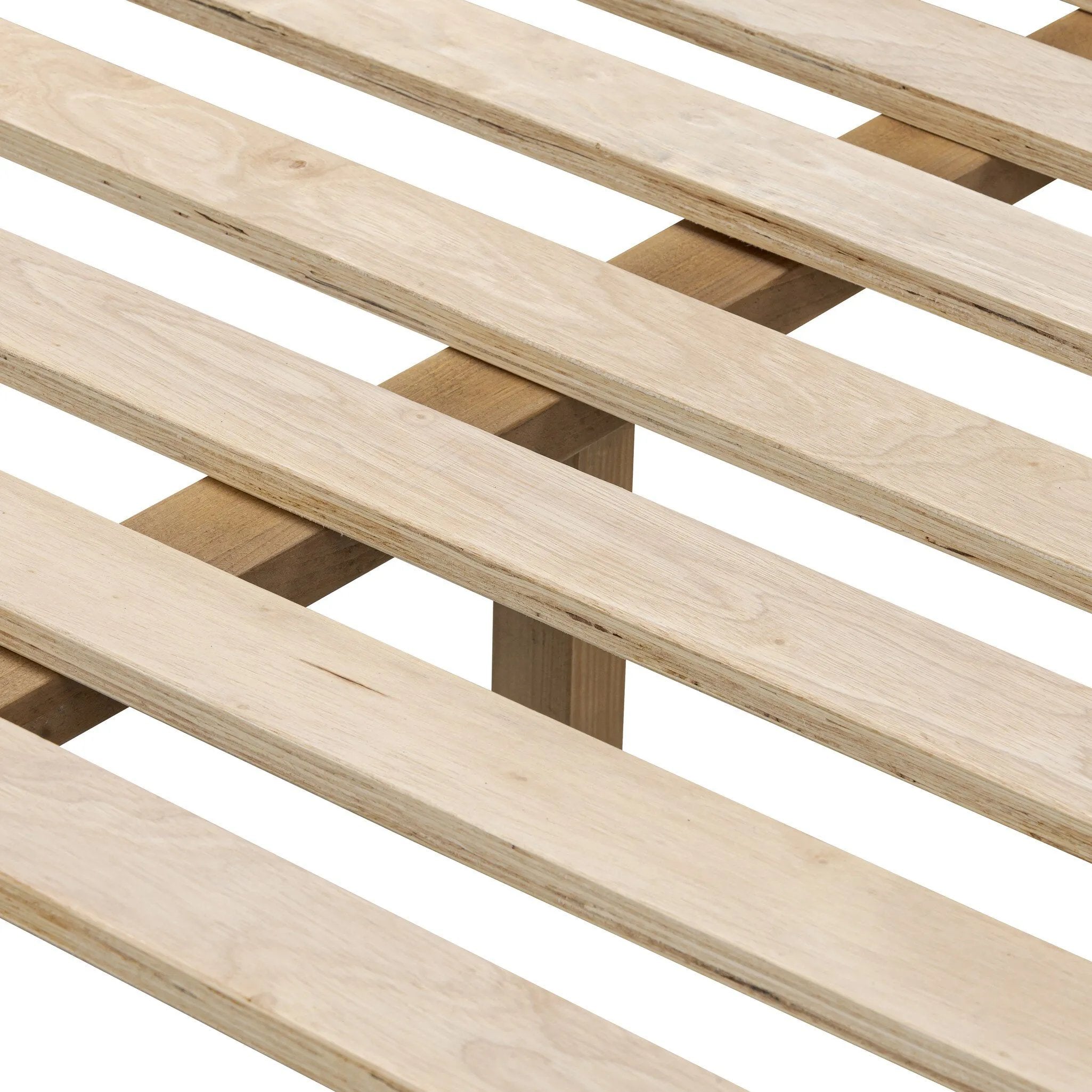 Rounded, chunky dowel legs in an amber oak finish frame the tan top-grain leather headboard of this simple-but-striking bed frame Amethyst Home provides interior design, new home construction design consulting, vintage area rugs, and lighting in the Los Angeles metro area.