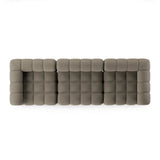 Featuring Roma Alessi Fawn Outdoor 3-Piece Sectional by Four Hands at Amethyst Home. A modern take on mid-century Italian design, soft volume and exaggerated proportions fuse for a sculpted look and playful feel. Atop a plinth-style teak base, outdoor-friendly three-piece sectional with ottoman features dramatic tufting for a padded sit, indoors and out. Cov. Amethyst Home provides interior design, new home construction design consulting, vintage area rugs, and lighting in the Monterey metro area.