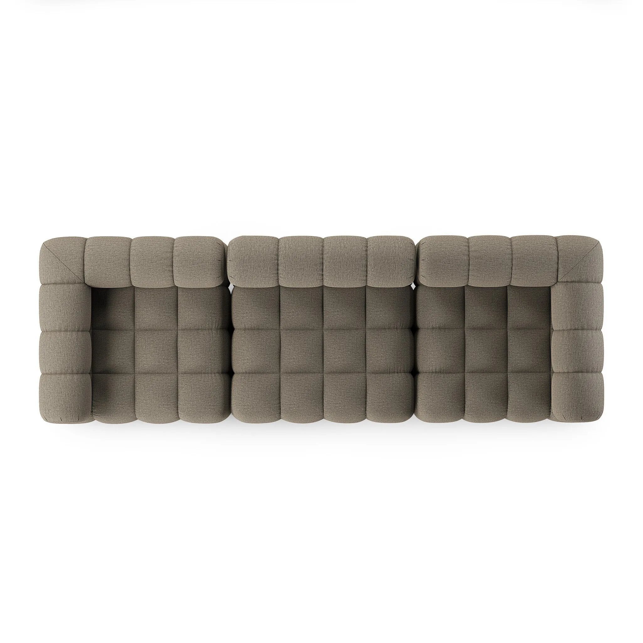 Featuring Roma Alessi Fawn Outdoor 3-Piece Sectional by Four Hands at Amethyst Home. A modern take on mid-century Italian design, soft volume and exaggerated proportions fuse for a sculpted look and playful feel. Atop a plinth-style teak base, outdoor-friendly three-piece sectional with ottoman features dramatic tufting for a padded sit, indoors and out. Cov. Amethyst Home provides interior design, new home construction design consulting, vintage area rugs, and lighting in the Monterey metro area.