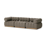 Featuring Roma Alessi Fawn Outdoor 3-Piece Sectional by Four Hands at Amethyst Home. A modern take on mid-century Italian design, soft volume and exaggerated proportions fuse for a sculpted look and playful feel. Atop a plinth-style teak base, outdoor-friendly three-piece sectional with ottoman features dramatic tufting for a padded sit, indoors and out. C. Amethyst Home provides interior design, new home construction design consulting, vintage area rugs, and lighting in the Washington metro area.