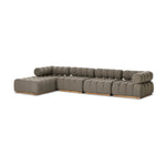 Featuring Roma Alessi Fawn Outdoor 4-Piece Sectional by Four Hands at Amethyst Home. A modern take on mid-century Italian design, soft volume and exaggerated proportions fuse for a sculpted look and playful feel. Atop a plinth-style teak base, outdoor-friendly four-piece sectional features dramatic tufting for a padded sit, indoors and out. Sustainably made. Amethyst Home provides interior design, new home construction design consulting, vintage area rugs, and lighting in the Calabasas metro area.
