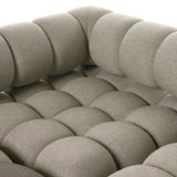 Featuring Roma Alessi Fawn Outdoor 5-Piece Sectional by Four Hands at Amethyst Home. A modern take on mid-century Italian design, soft volume and exaggerated proportions fuse for a sculpted look and playful feel. Atop a plinth-style teak base, outdoor-friendly five-piece sectional features dramatic tufting for a padded sit, indoors and out. Sustainably made. Amethyst Home provides interior design, new home construction design consulting, vintage area rugs, and lighting in the Nashville metro area.