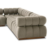 Featuring Roma Alessi Fawn Outdoor 5-Piece Sectional by Four Hands at Amethyst Home. A modern take on mid-century Italian design, soft volume and exaggerated proportions fuse for a sculpted look and playful feel. Atop a plinth-style teak base, outdoor-friendly five-piece sectional features dramatic tufting for a padded sit, indoors and out. Sustainably made . Amethyst Home provides interior design, new home construction design consulting, vintage area rugs, and lighting in the Portland metro area.