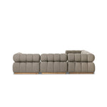 Featuring Roma Alessi Fawn Outdoor 5-Piece Sectional by Four Hands at Amethyst Home. A modern take on mid-century Italian design, soft volume and exaggerated proportions fuse for a sculpted look and playful feel. Atop a plinth-style teak base, outdoor-friendly five-piece sectional features dramatic tufting for a padded sit, indoors and out. Sustainably made. Amethyst Home provides interior design, new home construction design consulting, vintage area rugs, and lighting in the San Diego metro area.