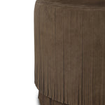 Fringe benefits. Nubuck leather fringe brings both movement and a hint of playfulness to this perfectly sized ottoman.As fans of clean materials at Amethyst, we love the nature inspired Rooney Ottoman - Nubuck Cigar. This item pairs well with other brands such as Four Hands and is perfect for wabi sabi homes Amethyst Home provides interior design, new home construction design consulting, vintage area rugs, and lighting in the Boston metro area.