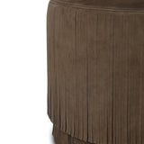 Fringe benefits. Nubuck leather fringe brings both movement and a hint of playfulness to this perfectly sized ottoman.As fans of clean materials at Amethyst, we love the nature inspired Rooney Ottoman - Nubuck Cigar. This item pairs well with other brands such as Four Hands and is perfect for wabi sabi homes Amethyst Home provides interior design, new home construction design consulting, vintage area rugs, and lighting in the Boston metro area.