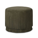 Fringe benefits. Nubuck leather fringe brings both movement and a hint of playfulness to this perfectly sized ottoman.As enthusiasts of modern style at Amethyst, we love the optimistic inspired Rooney Ottoman - Nubuck Olive. This item pairs well with other brands such as Verellen and is perfect for loft homes Amethyst Home provides interior design, new home construction design consulting, vintage area rugs, and lighting in the Houston metro area.
