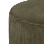 Fringe benefits. Nubuck leather fringe brings both movement and a hint of playfulness to this perfectly sized ottoman.As enthusiasts of modern style at Amethyst, we love the optimistic inspired Rooney Ottoman - Nubuck Olive. This item pairs well with other brands such as Verellen and is perfect for loft homes Amethyst Home provides interior design, new home construction design consulting, vintage area rugs, and lighting in the San Diego metro area.
