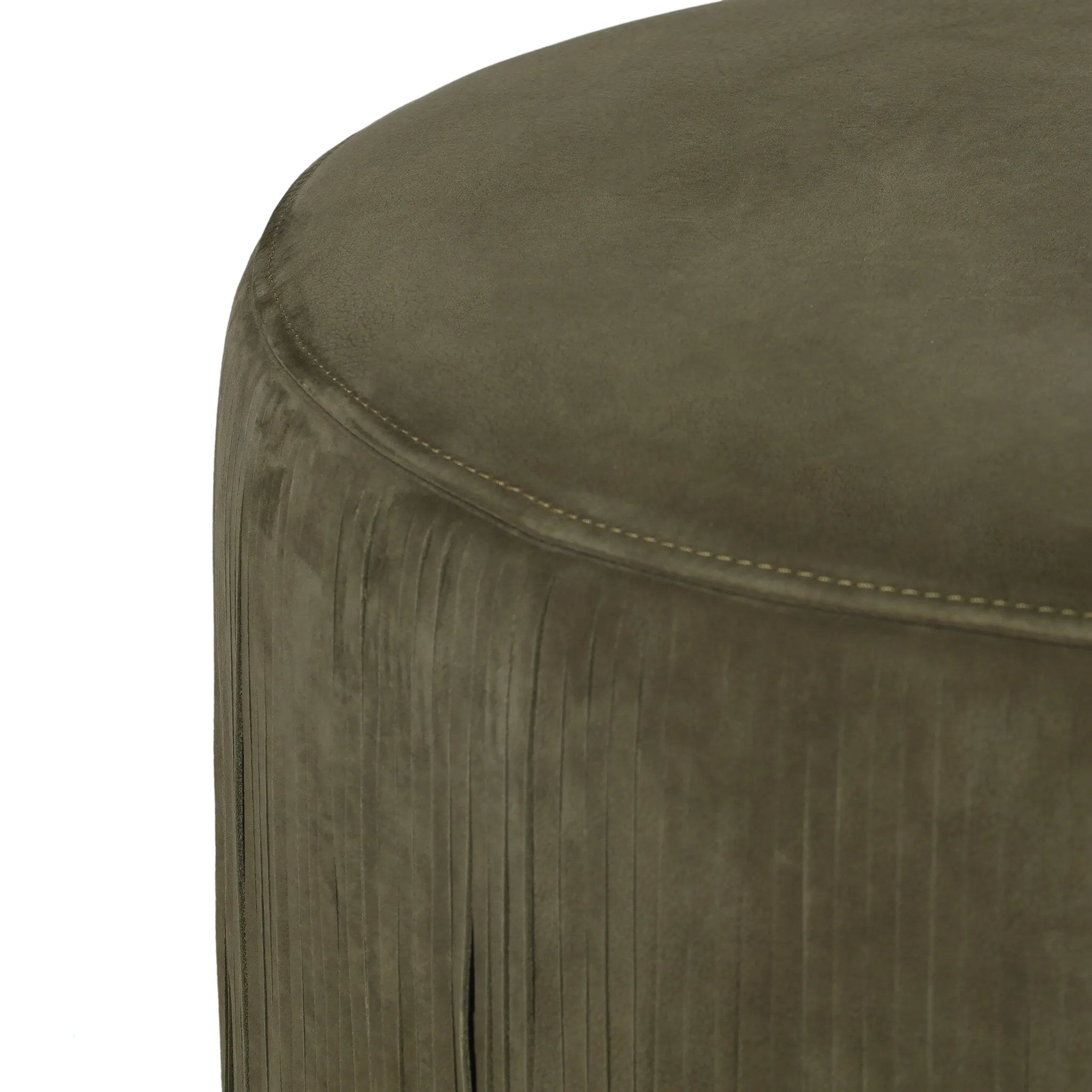 Fringe benefits. Nubuck leather fringe brings both movement and a hint of playfulness to this perfectly sized ottoman.As enthusiasts of modern style at Amethyst, we love the optimistic inspired Rooney Ottoman - Nubuck Olive. This item pairs well with other brands such as Verellen and is perfect for loft homes Amethyst Home provides interior design, new home construction design consulting, vintage area rugs, and lighting in the San Diego metro area.