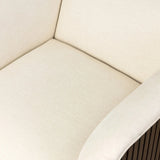 Designed with a shelter-style silhouette, this swivel chair wraps around for a seamless sit. The showstopping wood fluting adds textural contrast and organic appeal to the 360-degree swivel.As fans of clean aesthetics at Amethyst, we love the nature inspired Rory Swivel Chair - Laughlin Bone. Amethyst Home provides interior design, new home construction design consulting, vintage area rugs, and lighting in the Newport Beach metro area.