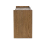 Resawn warm oak gives this sideboard's simple paneled design its standout striations. The paneled frame has a gallery top, and the bottom shelf provides open storage Amethyst Home provides interior design, new home construction design consulting, vintage area rugs, and lighting in the Austin metro area.
