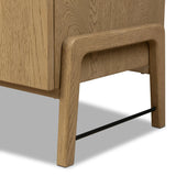 Accented with iron hardware wrapped in tan top-grain leather, light-finished oak veneer forms a clean silhouette with plenty of storage. Outset legs add an element of interest.As fans of wabi sabi materials at Amethyst, we love the optimistic inspired Rosedale Cabinet - Yucca Oak Veneer. Amethyst Home provides interior design, new home construction design consulting, vintage area rugs, and lighting in the Tampa metro area.
