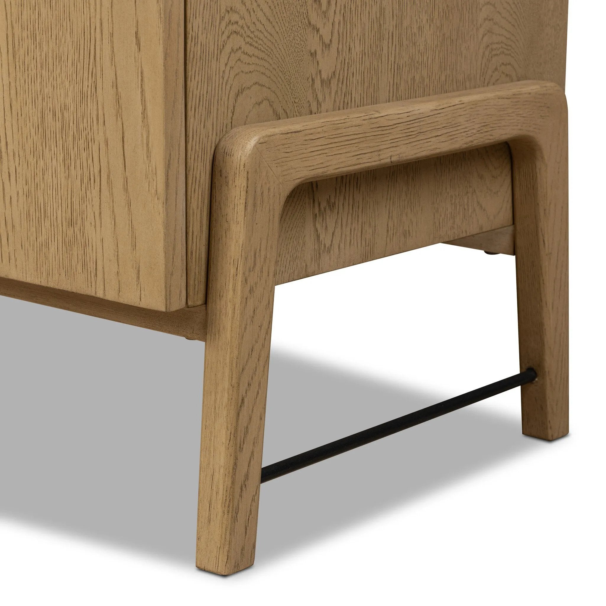 Accented with iron hardware wrapped in tan top-grain leather, light-finished oak veneer forms a clean silhouette with plenty of storage. Outset legs add an element of interest.As fans of wabi sabi materials at Amethyst, we love the optimistic inspired Rosedale Cabinet - Yucca Oak Veneer. Amethyst Home provides interior design, new home construction design consulting, vintage area rugs, and lighting in the Tampa metro area.