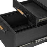 Featuring Rosedale Ebony Oak Veneer Executive Desk by Four Hands at Amethyst Home. Accented with iron hardware wrapped in tan top-grain leather, dark-finished oak crafts shapes a clean silhouette. Vary-sized drawers offer plenty of storage, while outset legs bring a design-forward touch.Overall Dimensions: 72.75"w x 30.00"d x 30.00"hWeight : 202.82 lbsMaterial. Amethyst Home provides interior design, new home construction design consulting, vintage area rugs, and lighting in the Dallas metro area.