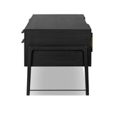 Featuring Rosedale Ebony Oak Veneer Executive Desk by Four Hands at Amethyst Home. Accented with iron hardware wrapped in tan top-grain leather, dark-finished oak crafts shapes a clean silhouette. Vary-sized drawers offer plenty of storage, while outset legs bring a design-forward touch.Overall Dimensions: 72.75"w x 30.00"d x 30.00"hWeight : 202.82 lbsMater. Amethyst Home provides interior design, new home construction design consulting, vintage area rugs, and lighting in the Nashville metro area.