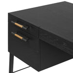 Featuring Rosedale Ebony Oak Veneer Executive Desk by Four Hands at Amethyst Home. Accented with iron hardware wrapped in tan top-grain leather, dark-finished oak crafts shapes a clean silhouette. Vary-sized drawers offer plenty of storage, while outset legs bring a design-forward touch.Overall Dimensions: 72.75"w x 30.00"d x 30.00"hWeight : 202.82 lbsMateri. Amethyst Home provides interior design, new home construction design consulting, vintage area rugs, and lighting in the Portland metro area.