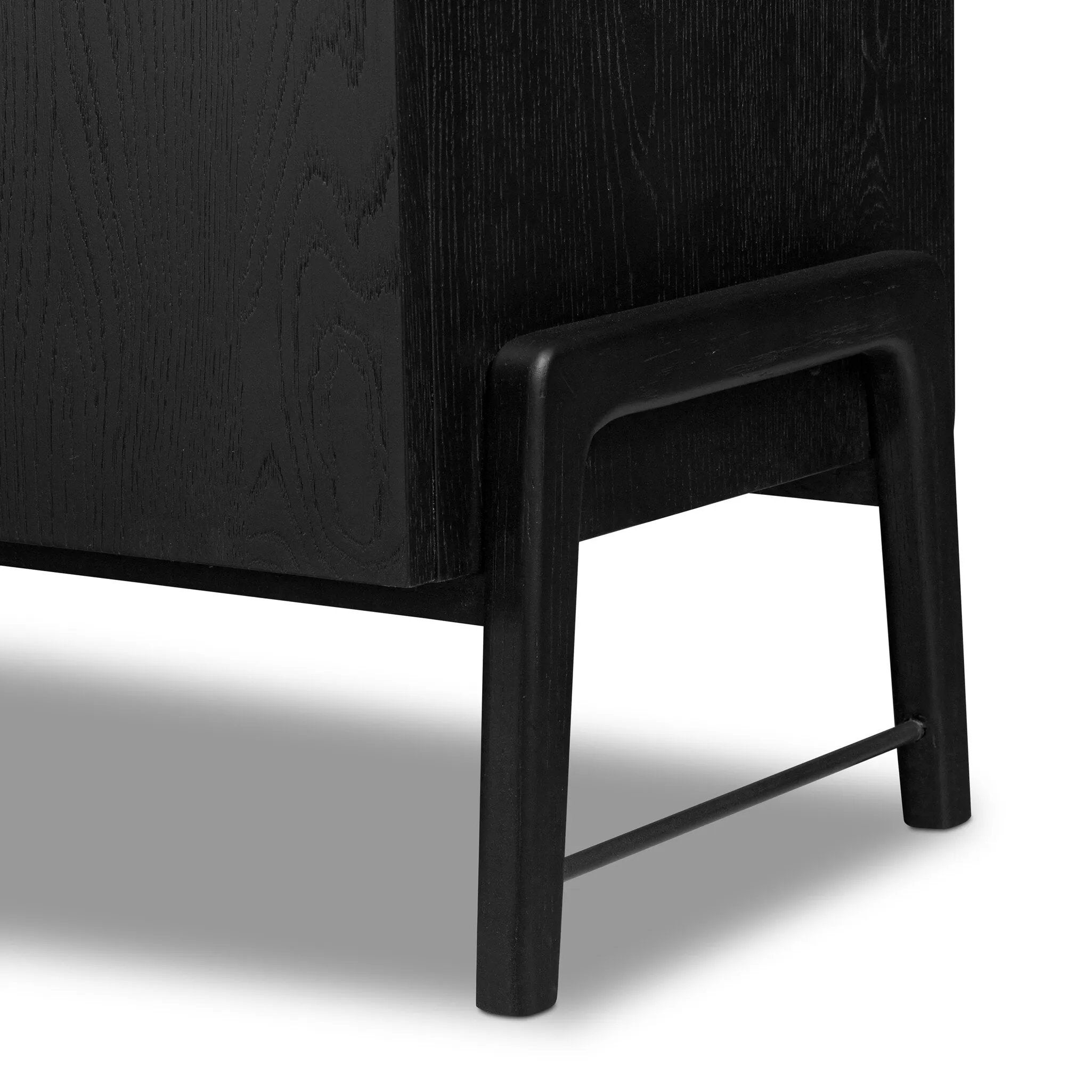 Featuring Rosedale Ebony Oak Veneer Media Console by Four Hands at Amethyst Home. This Rosedale Ebony Oak Veneer Media Console is the perfect addition to any media room or living space. Made with high-quality materials and a sleek design, this media console provides ample storage for all of your media devices. With its ebony oak veneer finish, it is both styli. Amethyst Home provides interior design, new home construction design consulting, vintage area rugs, and lighting in the Austin metro area.