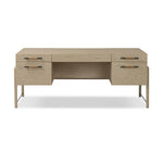 Featuring Rosedale Yucca Oak Veneer Executive Desk by Four Hands at Amethyst Home. Accented with iron hardware wrapped in tan top-grain leather, light-finished oak crafts shapes a clean silhouette. Vary-sized drawers offer plenty of storage, while outset legs bring a design-forward touch.Overall Dimensions: 72.75"w x 30.00"d x 30.00"hWeight : 202.82 lbsMateria. Amethyst Home provides interior design, new home construction design consulting, vintage area rugs, and lighting in the Dallas metro area.