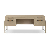 Featuring Rosedale Yucca Oak Veneer Executive Desk by Four Hands at Amethyst Home. Accented with iron hardware wrapped in tan top-grain leather, light-finished oak crafts shapes a clean silhouette. Vary-sized drawers offer plenty of storage, while outset legs bring a design-forward touch.Overall Dimensions: 72.75"w x 30.00"d x 30.00"hWeight : 202.82 lbsMateria. Amethyst Home provides interior design, new home construction design consulting, vintage area rugs, and lighting in the Dallas metro area.