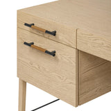 Featuring Rosedale Yucca Oak Veneer Executive Desk by Four Hands at Amethyst Home. Accented with iron hardware wrapped in tan top-grain leather, light-finished oak crafts shapes a clean silhouette. Vary-sized drawers offer plenty of storage, while outset legs bring a design-forward touch.Overall Dimensions: 72.75"w x 30.00"d x 30.00"hWeight : 202.82 lbsMater. Amethyst Home provides interior design, new home construction design consulting, vintage area rugs, and lighting in the Portland metro area.