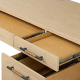 Featuring Rosedale Yucca Oak Veneer Executive Desk by Four Hands at Amethyst Home. Accented with iron hardware wrapped in tan top-grain leather, light-finished oak crafts shapes a clean silhouette. Vary-sized drawers offer plenty of storage, while outset legs bring a design-forward touch.Overall Dimensions: 72.75"w x 30.00"d x 30.00"hWeight : 202.82 lbsMate. Amethyst Home provides interior design, new home construction design consulting, vintage area rugs, and lighting in the San Diego metro area.