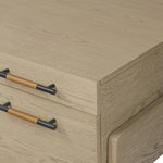 Featuring Rosedale Yucca Oak Veneer Executive Desk by Four Hands at Amethyst Home. Accented with iron hardware wrapped in tan top-grain leather, light-finished oak crafts shapes a clean silhouette. Vary-sized drawers offer plenty of storage, while outset legs bring a design-forward touch.Overall Dimensions: 72.75"w x 30.00"d x 30.00"hWeight : 202.82 lbsMaterial. Amethyst Home provides interior design, new home construction design consulting, vintage area rugs, and lighting in the Tampa metro area.