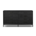 Elevate your bedroom styling with a storage-driven dresser of black-finished oak. A smooth top pairs with eight spacious drawers covered with woven paper cord. The result: a dark, Scandinavian-inspired look that will work into your collection beautifully Amethyst Home provides interior design, new home construction design consulting, vintage area rugs, and lighting in the Laguna Beach metro area.