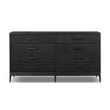 Elevate your bedroom styling with a storage-driven dresser of black-finished oak. A smooth top pairs with eight spacious drawers covered with woven paper cord. The result: a dark, Scandinavian-inspired look that will work into your collection beautifully Amethyst Home provides interior design, new home construction design consulting, vintage area rugs, and lighting in the Laguna Beach metro area.