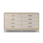Elevate your bedroom styling with a storage-driven dresser of light, natural oak. A smooth top pairs with eight spacious drawers covered with woven paper cord. The result: a clean, Scandinavian-inspired look that will work into your collection beautifully Amethyst Home provides interior design, new home construction design consulting, vintage area rugs, and lighting in the Charlotte metro area.