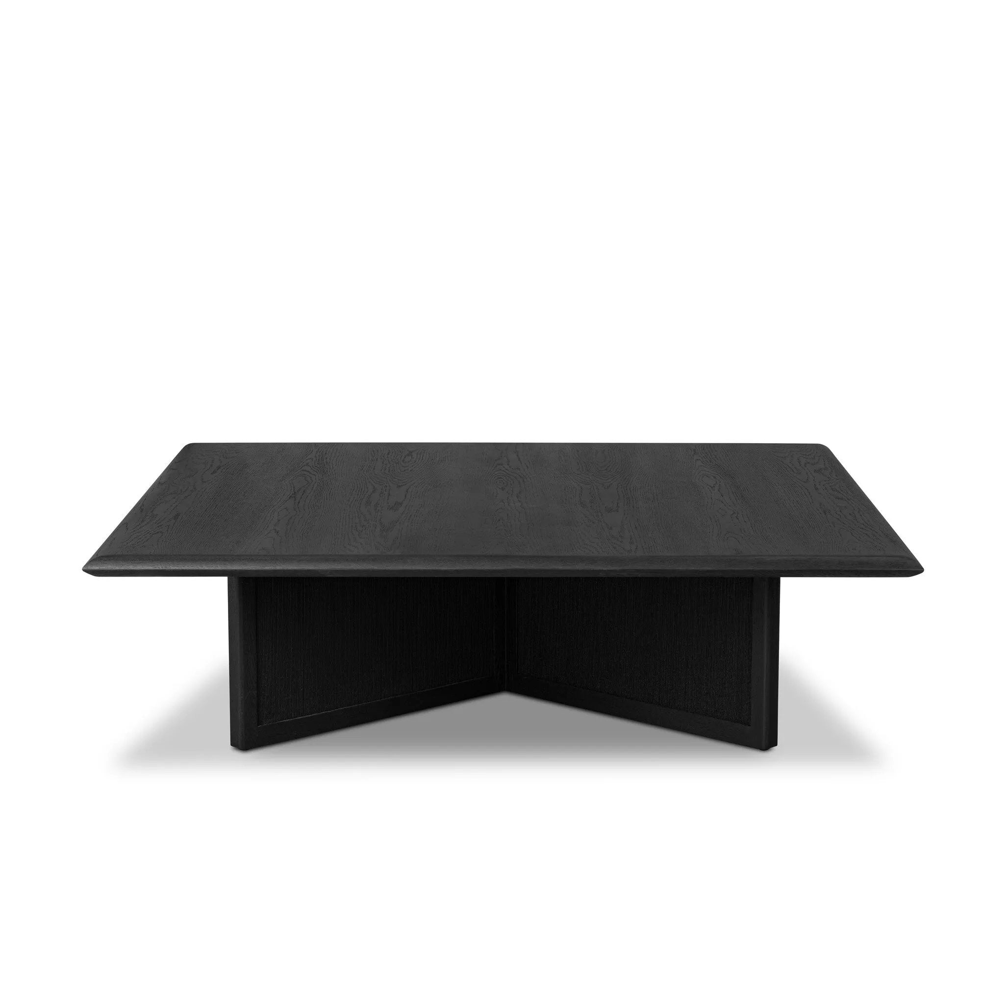 Anchor your living space with a squared coffee table of black-finished oak. A smooth top pairs with a panel-style base of woven paper cord for a rich, clean look that will work into your collection beautifully Amethyst Home provides interior design, new home construction design consulting, vintage area rugs, and lighting in the Calabasas metro area.