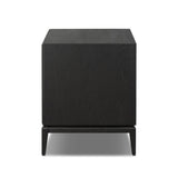 Elevate your bedside storage with a nightstand of black-finished oak. A smooth top pairs with a single drawer front of woven paper cord for a dark, rich look that will work into your bedroom collection beautifully Amethyst Home provides interior design, new home construction design consulting, vintage area rugs, and lighting in the Charlotte metro area.