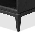 Elevate your bedside storage with a nightstand of black-finished oak. A smooth top pairs with a single drawer front of woven paper cord for a dark, rich look that will work into your bedroom collection beautifully Amethyst Home provides interior design, new home construction design consulting, vintage area rugs, and lighting in the Des Moines metro area.