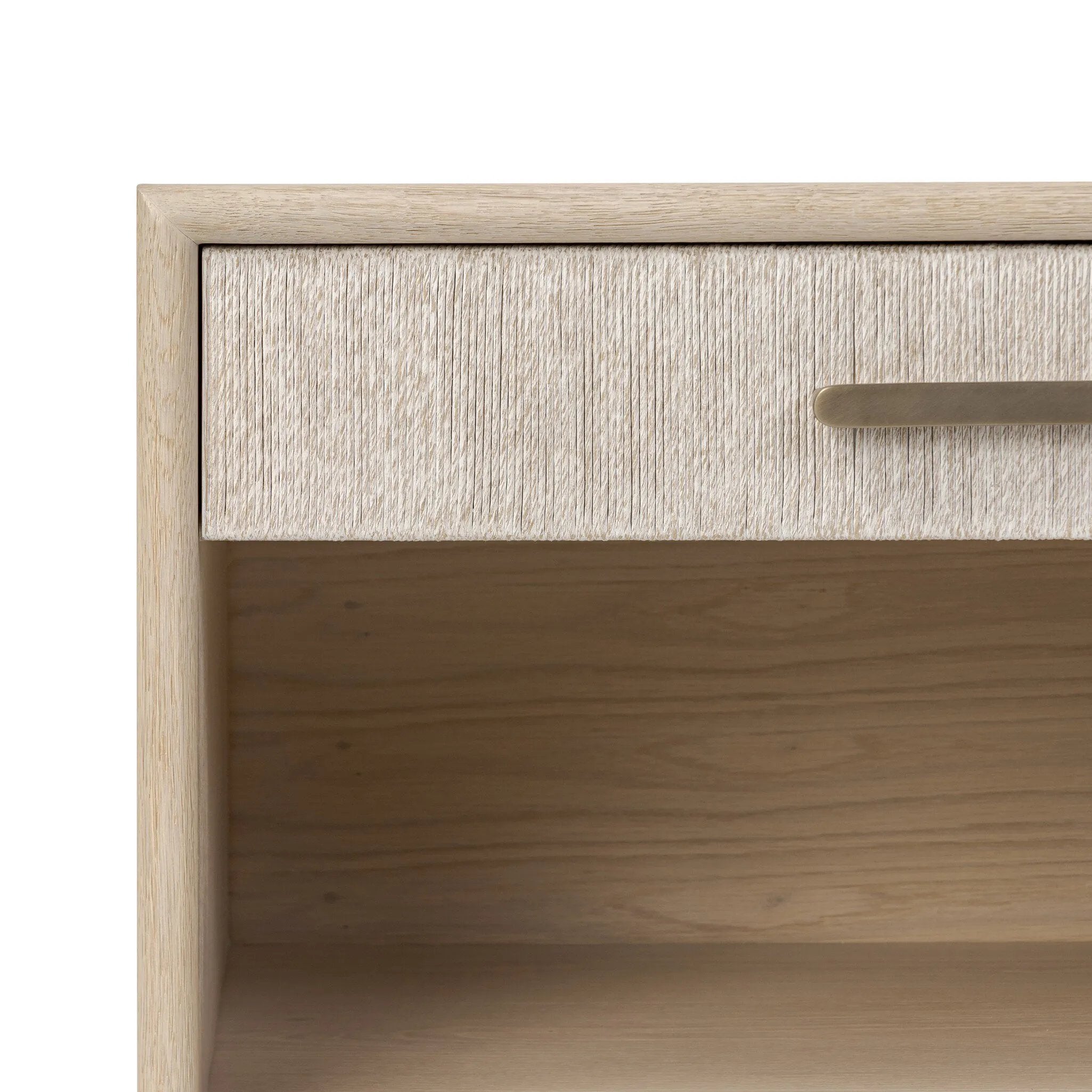 Elevate your bedside storage with a nightstand of light, natural oak. A smooth top pairs with a single drawer front of woven paper cord for a clean, Scandinavian-inspired look that will work into your bedroom collection beautifully Amethyst Home provides interior design, new home construction design consulting, vintage area rugs, and lighting in the Alpharetta metro area.
