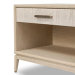Elevate your bedside storage with a nightstand of light, natural oak. A smooth top pairs with a single drawer front of woven paper cord for a clean, Scandinavian-inspired look that will work into your bedroom collection beautifully Amethyst Home provides interior design, new home construction design consulting, vintage area rugs, and lighting in the Boston metro area.