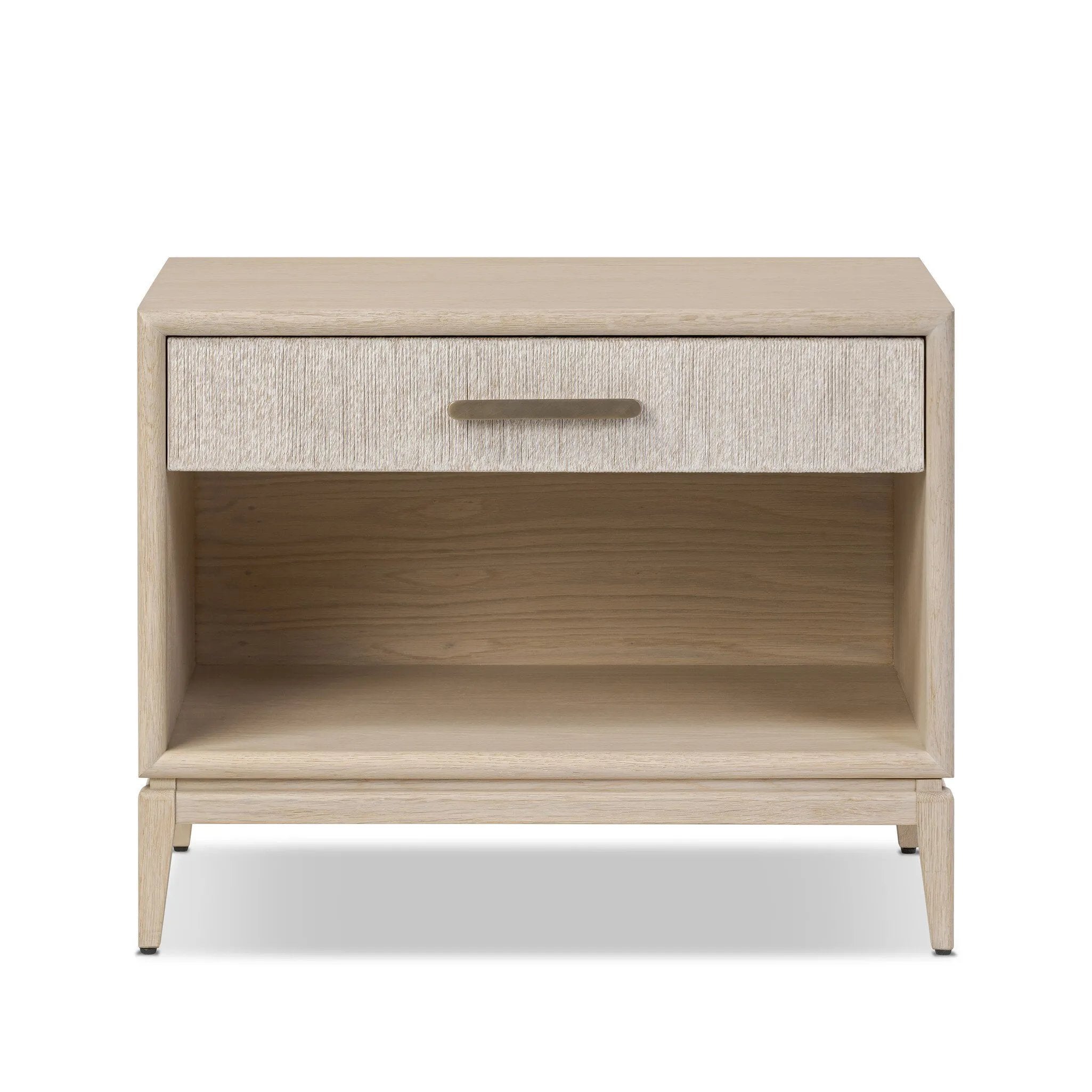 Elevate your bedside storage with a nightstand of light, natural oak. A smooth top pairs with a single drawer front of woven paper cord for a clean, Scandinavian-inspired look that will work into your bedroom collection beautifully Amethyst Home provides interior design, new home construction design consulting, vintage area rugs, and lighting in the Houston metro area.