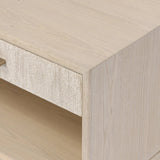 Elevate your bedside storage with a nightstand of light, natural oak. A smooth top pairs with a single drawer front of woven paper cord for a clean, Scandinavian-inspired look that will work into your bedroom collection beautifully Amethyst Home provides interior design, new home construction design consulting, vintage area rugs, and lighting in the Kansas City metro area.