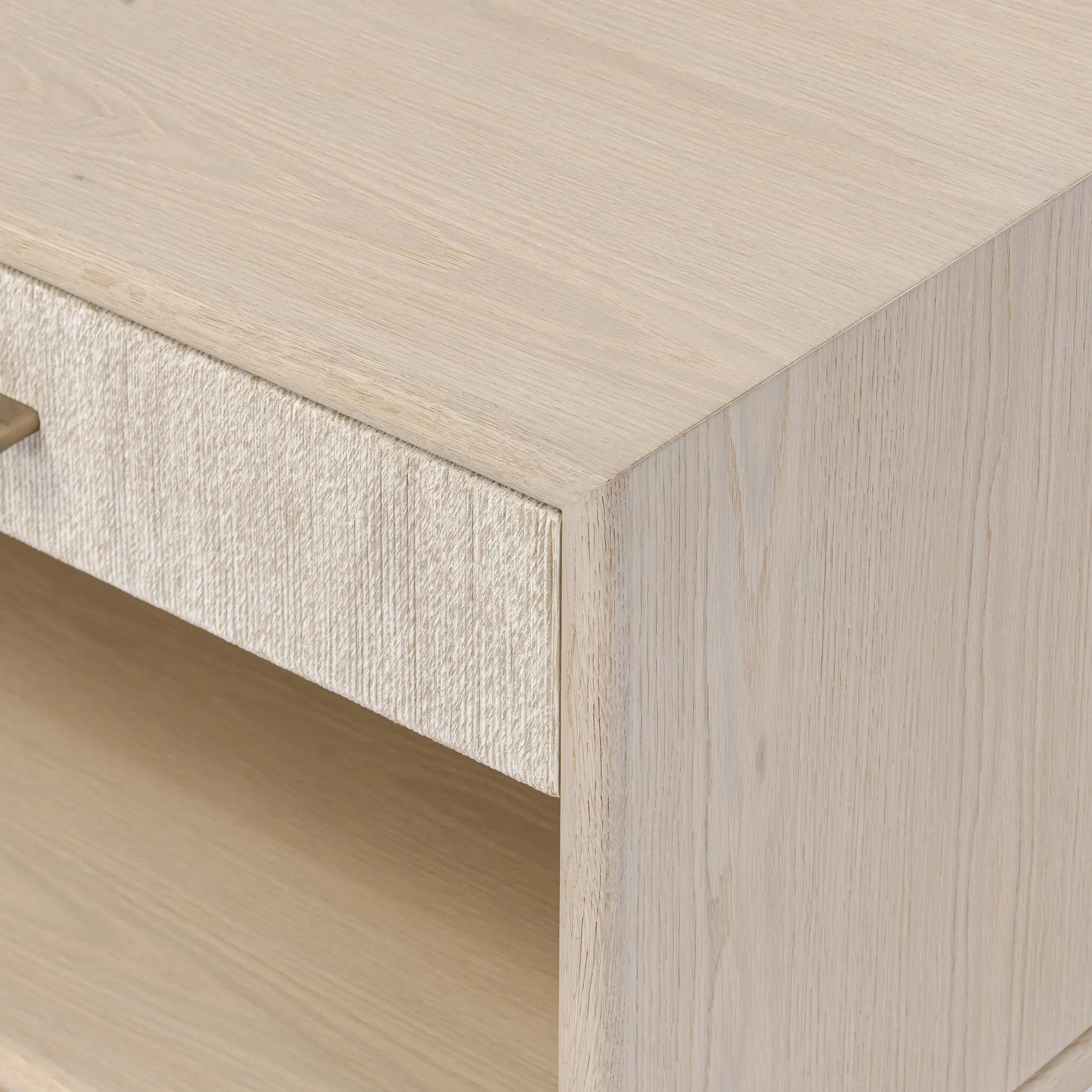 Elevate your bedside storage with a nightstand of light, natural oak. A smooth top pairs with a single drawer front of woven paper cord for a clean, Scandinavian-inspired look that will work into your bedroom collection beautifully Amethyst Home provides interior design, new home construction design consulting, vintage area rugs, and lighting in the Kansas City metro area.