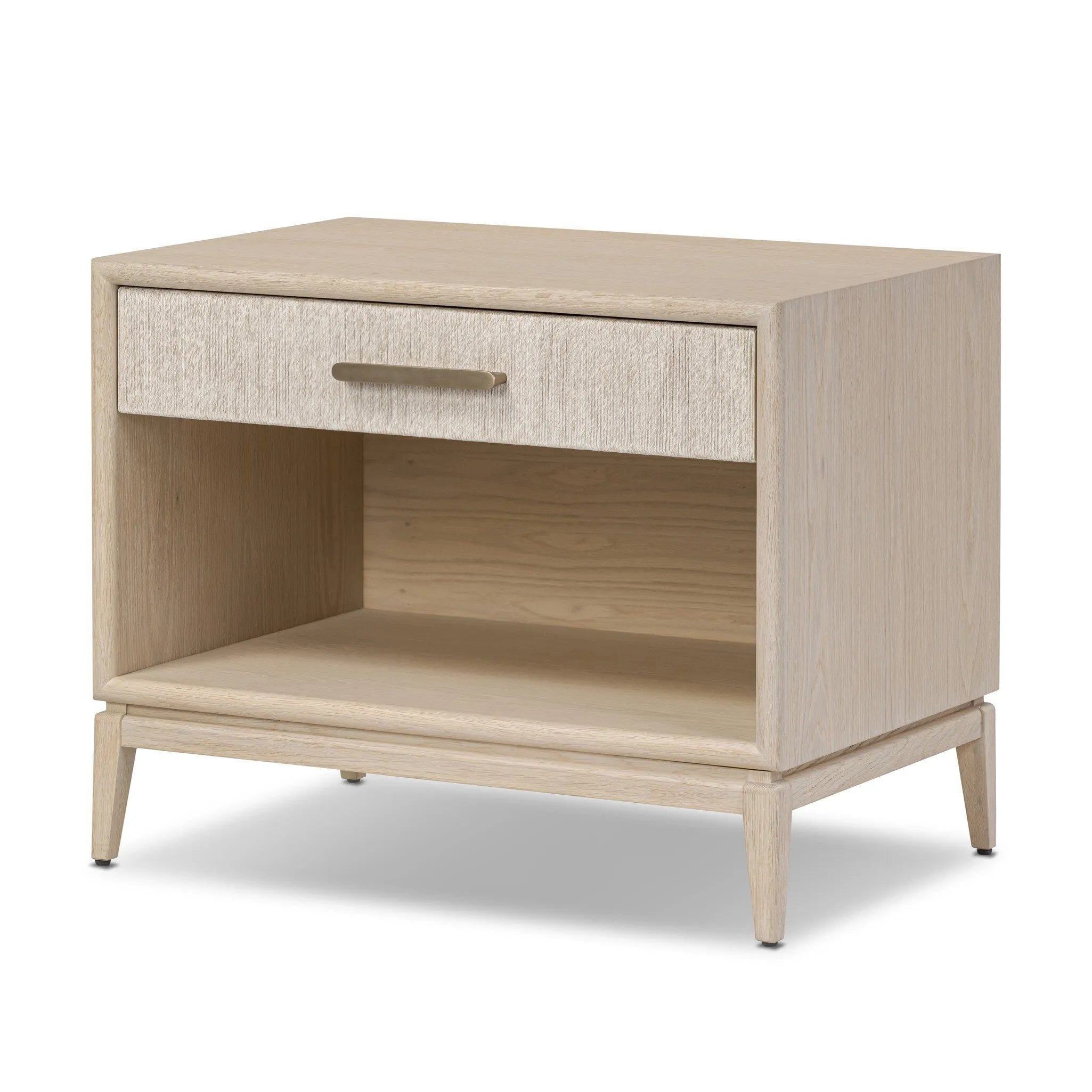 Elevate your bedside storage with a nightstand of light, natural oak. A smooth top pairs with a single drawer front of woven paper cord for a clean, Scandinavian-inspired look that will work into your bedroom collection beautifully Amethyst Home provides interior design, new home construction design consulting, vintage area rugs, and lighting in the Winter Garden metro area.
