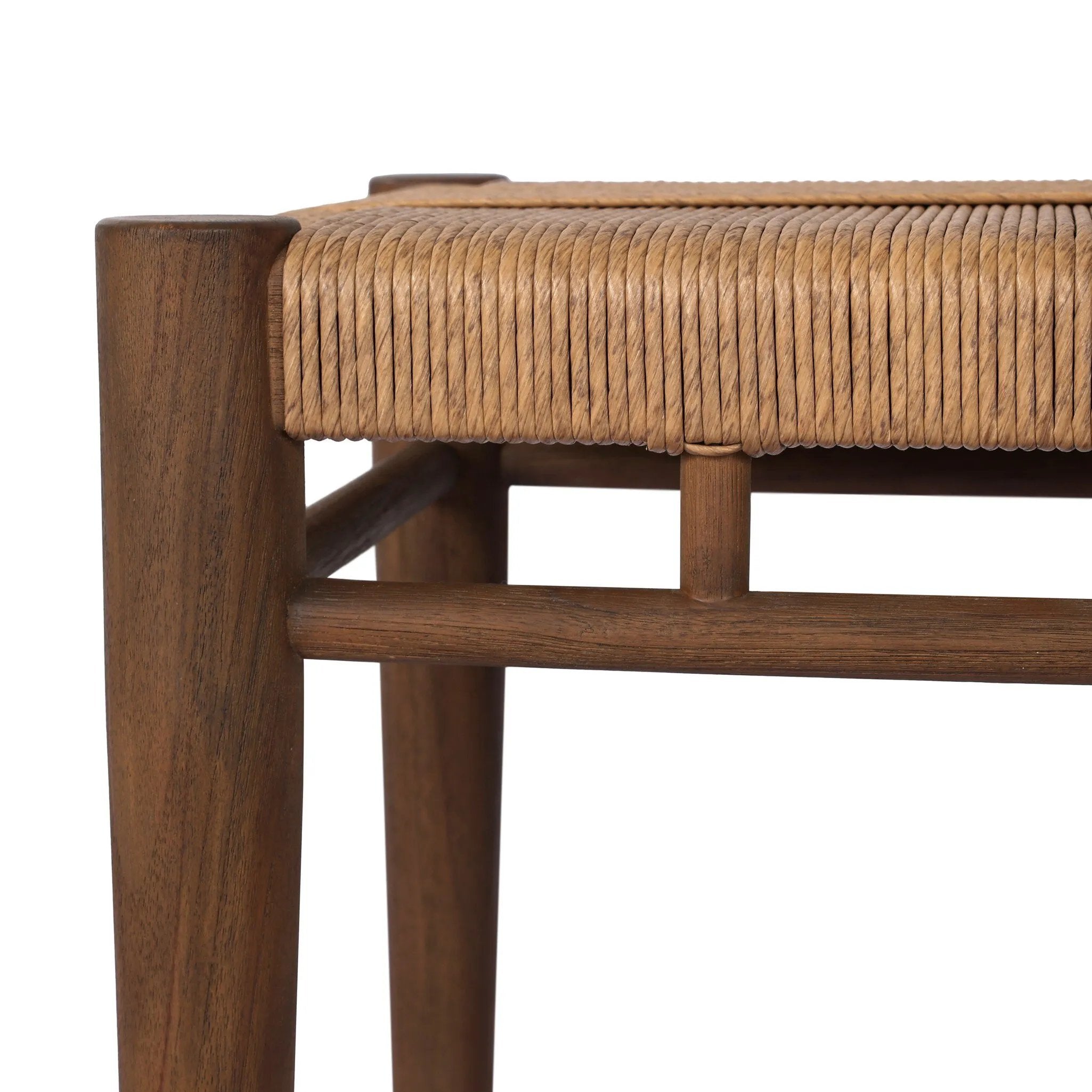 Mixed materials elevate this outdoor stool. Alternating weave patterns add texture and visual interest, contrasting with FSC®-certified teak framing. Cover or store indoors during inclement weather and when not in use.As lovers of wabi sabi aesthetics at Amethyst, we love the nature inspired Rothler Outdoor Accent Stool - Textured Sand. Amethyst Home provides interior design, new home construction design consulting, vintage area rugs, and lighting in the Dallas metro area.