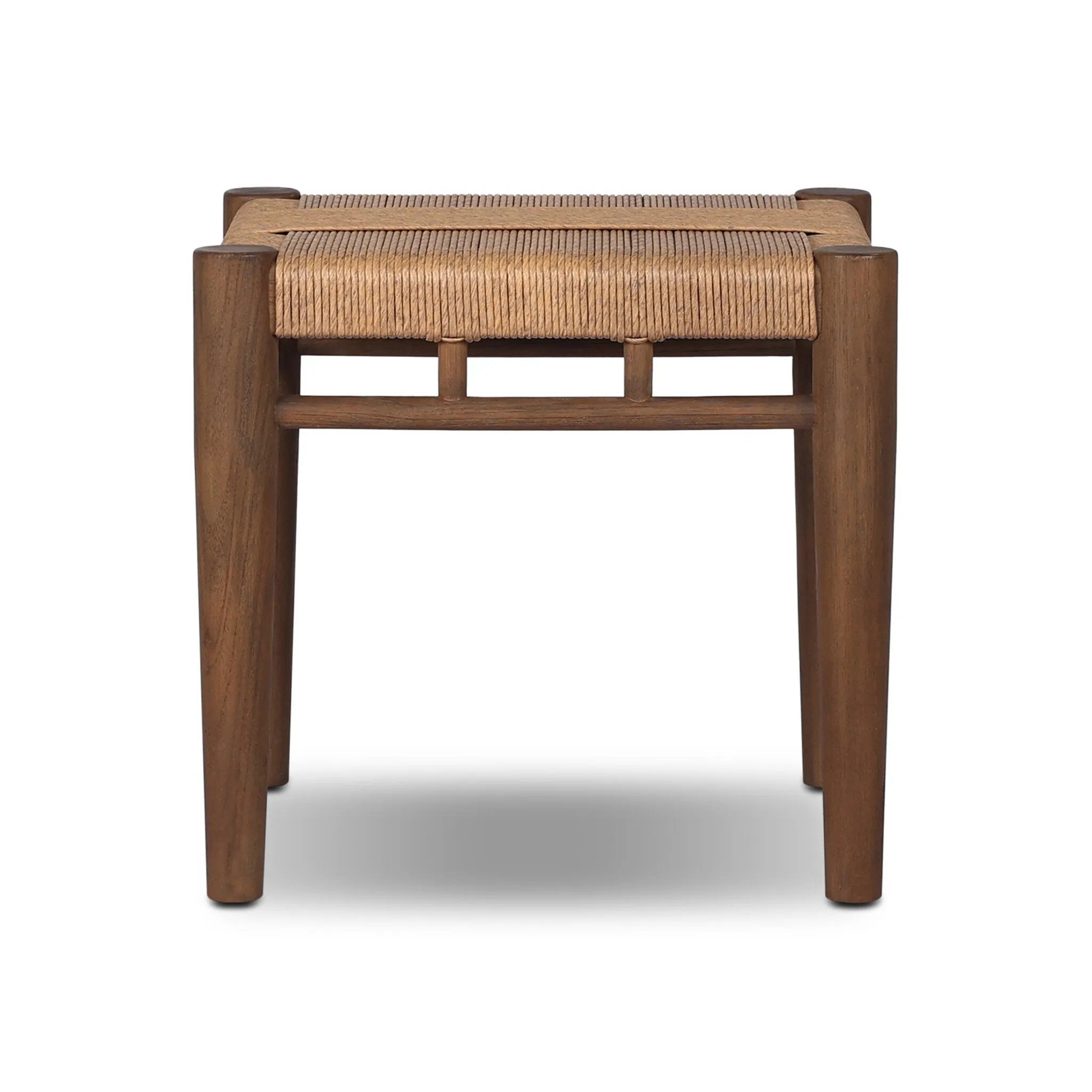Mixed materials elevate this outdoor stool. Alternating weave patterns add texture and visual interest, contrasting with FSC®-certified teak framing. Cover or store indoors during inclement weather and when not in use.As lovers of wabi sabi aesthetics at Amethyst, we love the nature inspired Rothler Outdoor Accent Stool - Textured Sand. Amethyst Home provides interior design, new home construction design consulting, vintage area rugs, and lighting in the Houston metro area.
