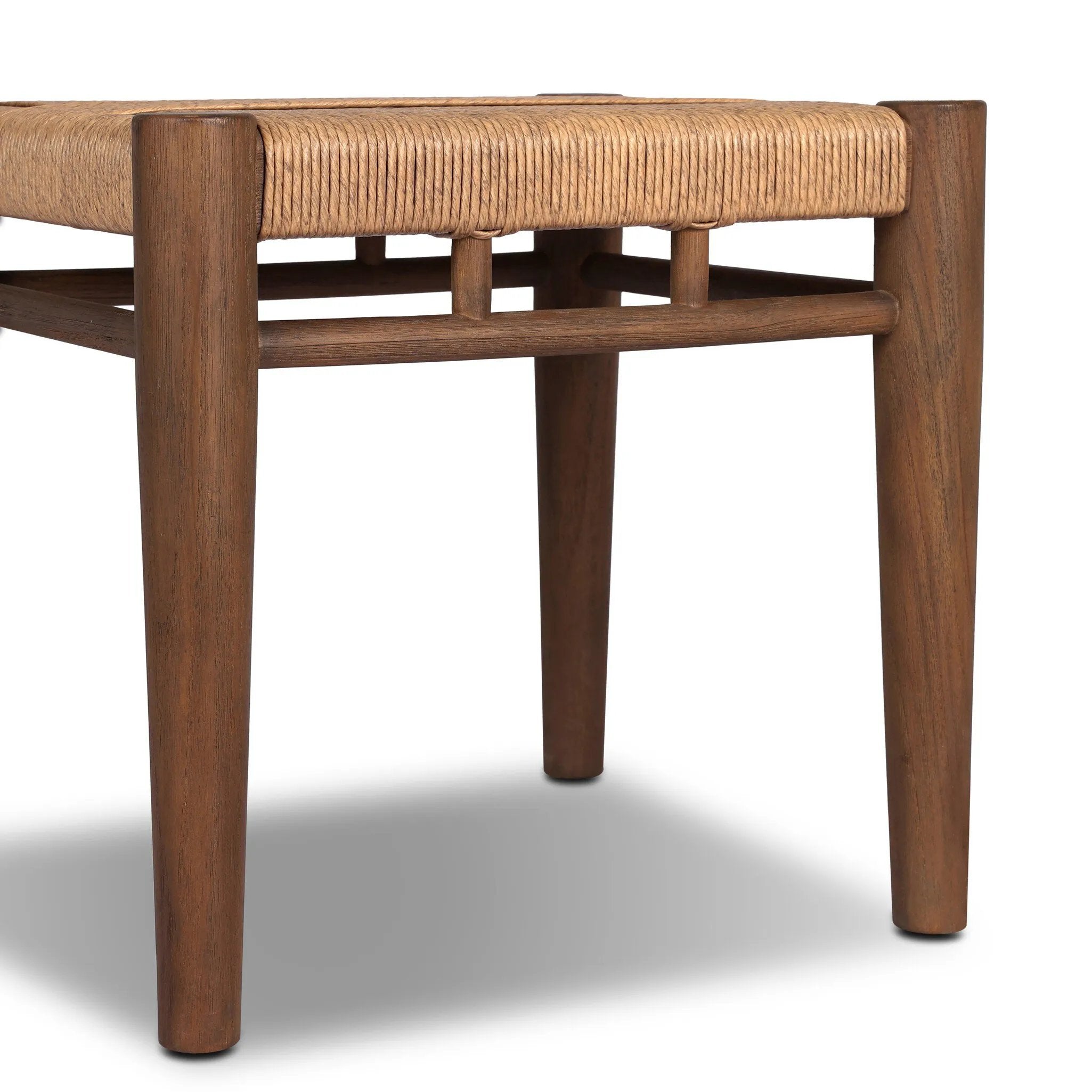 Mixed materials elevate this outdoor stool. Alternating weave patterns add texture and visual interest, contrasting with FSC®-certified teak framing. Cover or store indoors during inclement weather and when not in use.As lovers of wabi sabi aesthetics at Amethyst, we love the nature inspired Rothler Outdoor Accent Stool - Textured Sand. Amethyst Home provides interior design, new home construction design consulting, vintage area rugs, and lighting in the Monterey metro area.