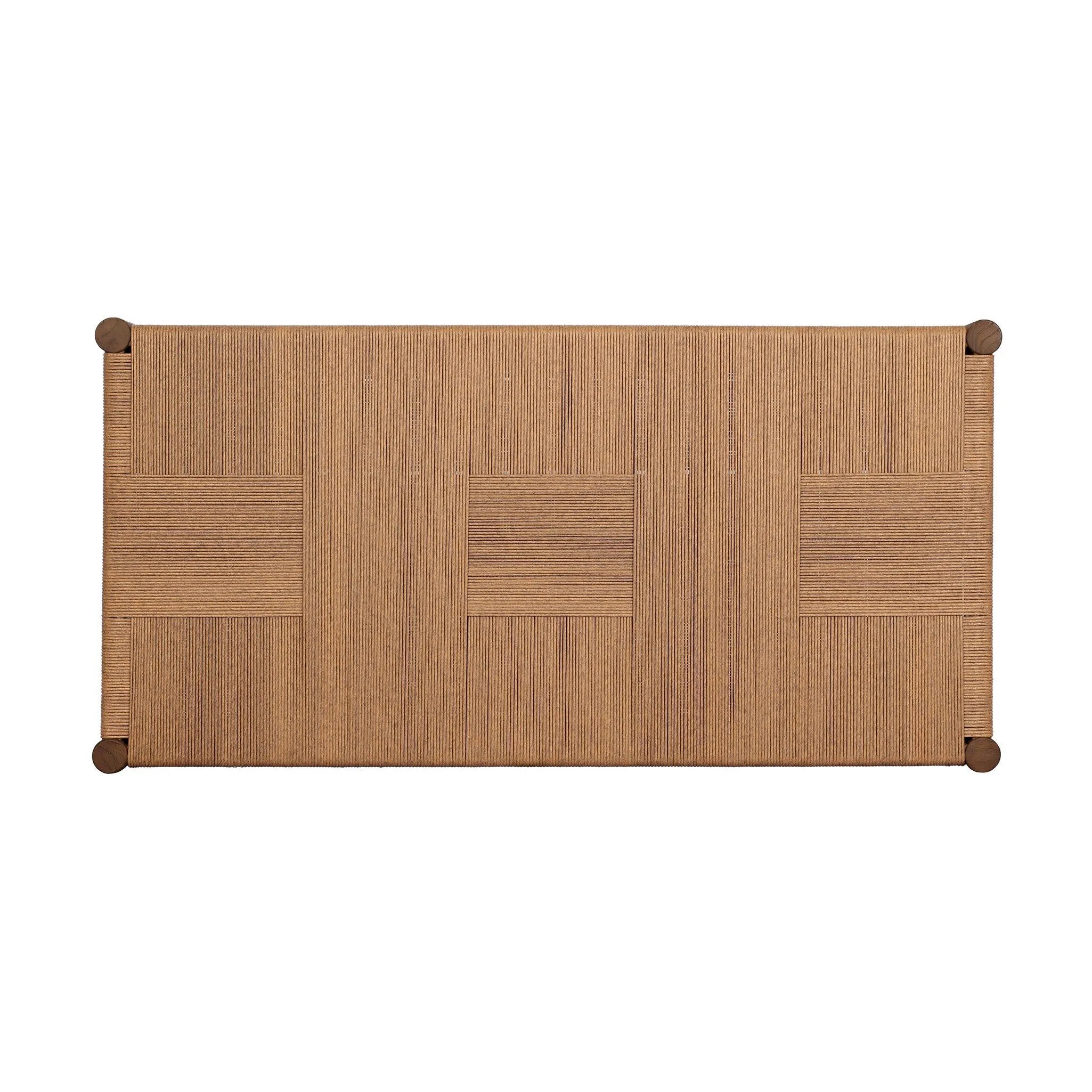 Mixed materials elevate this outdoor coffee table. Alternating weave patterns add texture and visual interest, contrasting with FSC®-certified teak framing. Cover or store indoors during inclement weather and when not in use. Amethyst Home provides interior design, new home construction design consulting, vintage area rugs, and lighting in the Monterey metro area.