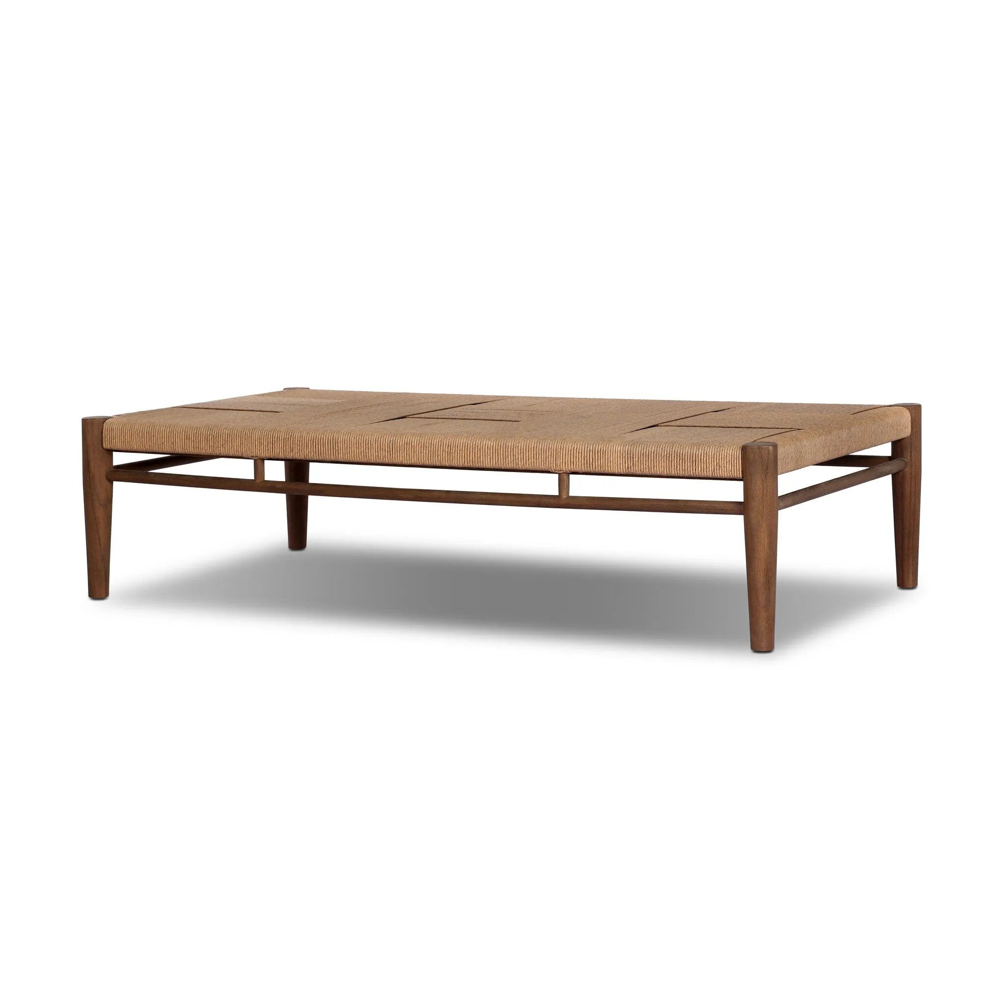 Mixed materials elevate this outdoor coffee table. Alternating weave patterns add texture and visual interest, contrasting with FSC®-certified teak framing. Cover or store indoors during inclement weather and when not in use. Amethyst Home provides interior design, new home construction design consulting, vintage area rugs, and lighting in the Nashville metro area.