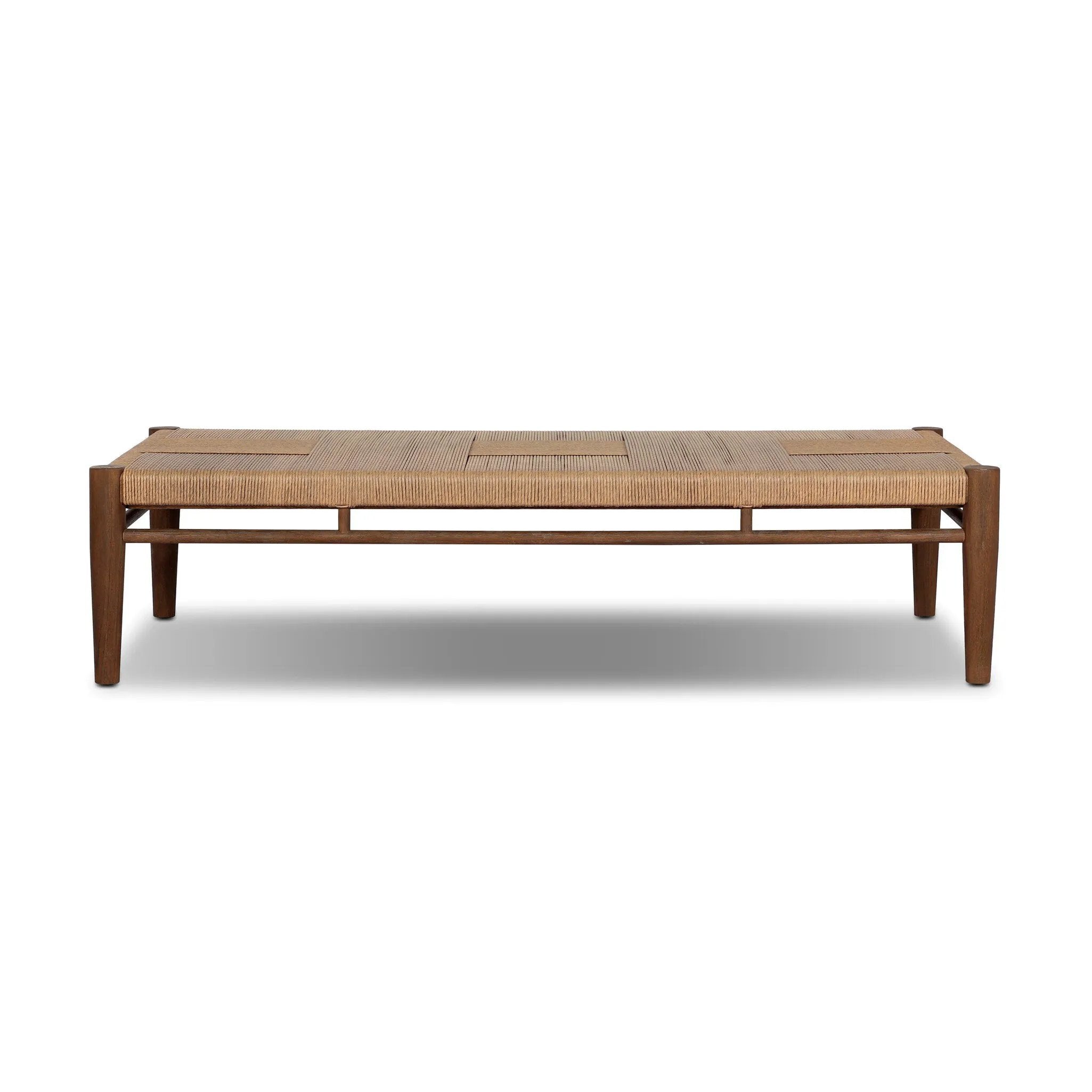 Mixed materials elevate this outdoor coffee table. Alternating weave patterns add texture and visual interest, contrasting with FSC®-certified teak framing. Cover or store indoors during inclement weather and when not in use. Amethyst Home provides interior design, new home construction design consulting, vintage area rugs, and lighting in the Seattle metro area.